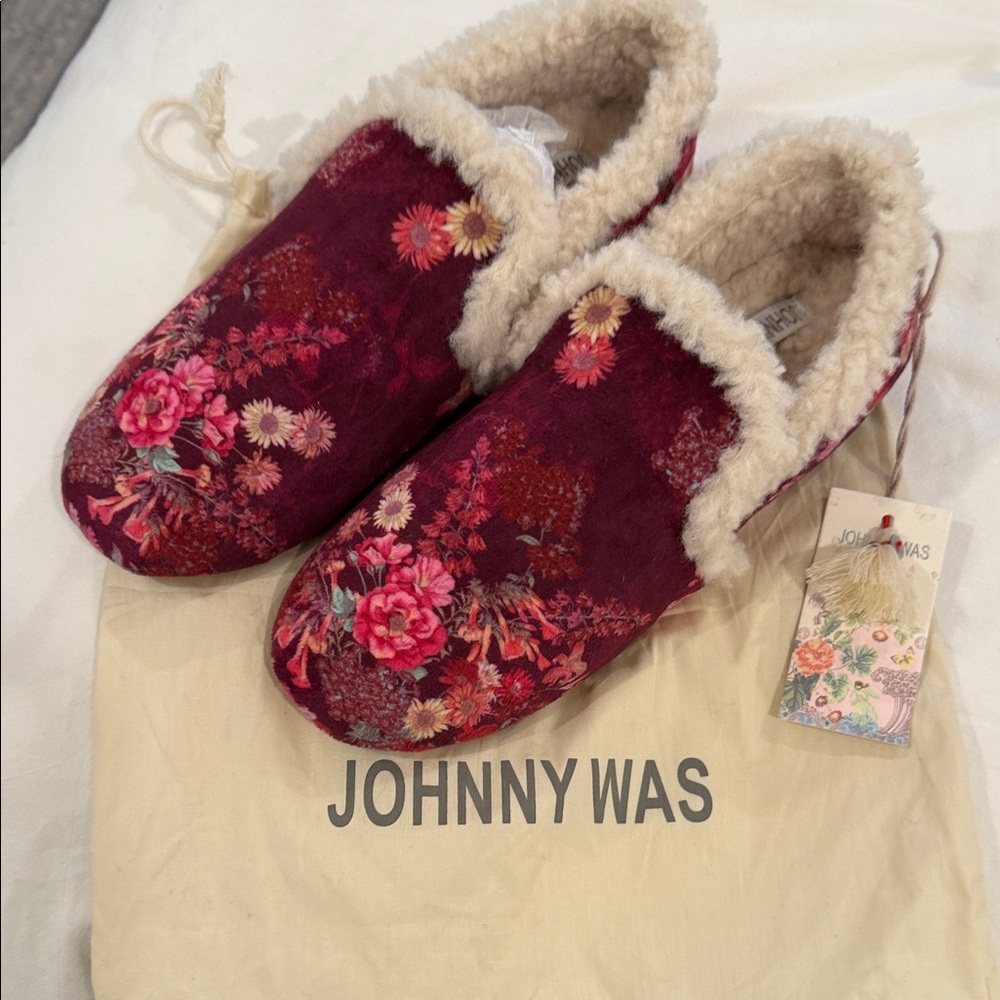 Johnny Was Maroon Floral Slippers